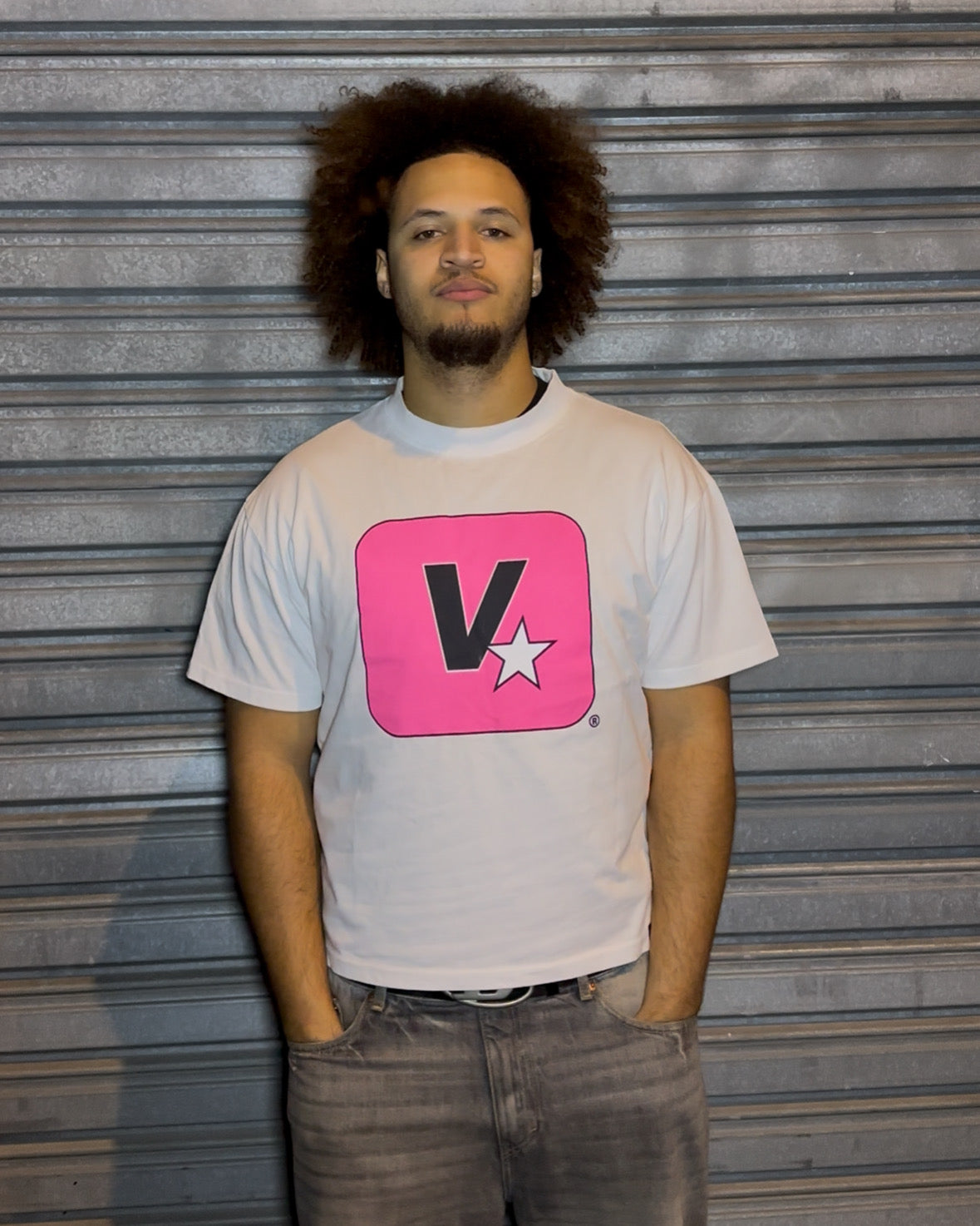 FIVE STARS TEE WHITE & PINK